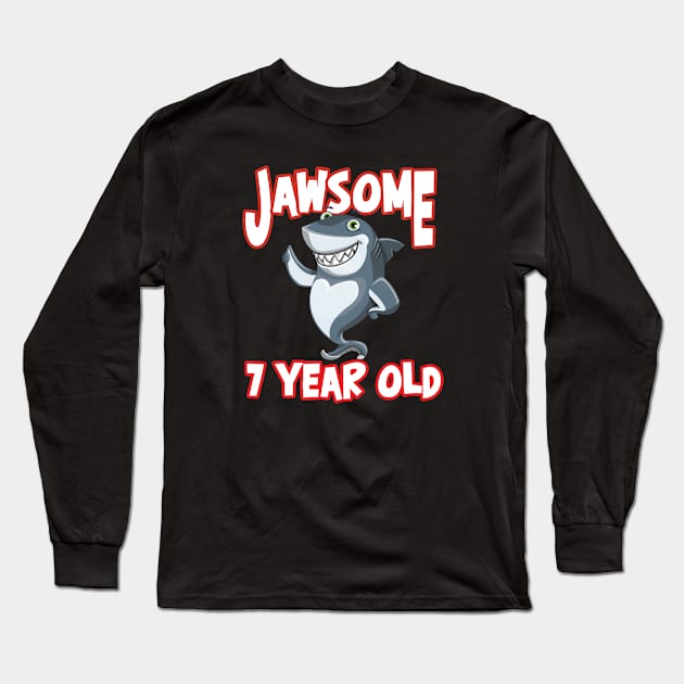 7th Birthday - Jawsome 7 Year Old Long Sleeve T-Shirt by Kudostees